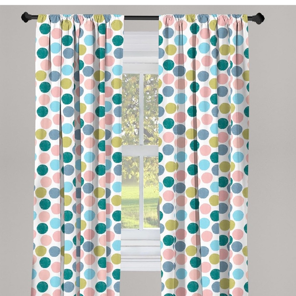 Pair of 63in polka dot curtains